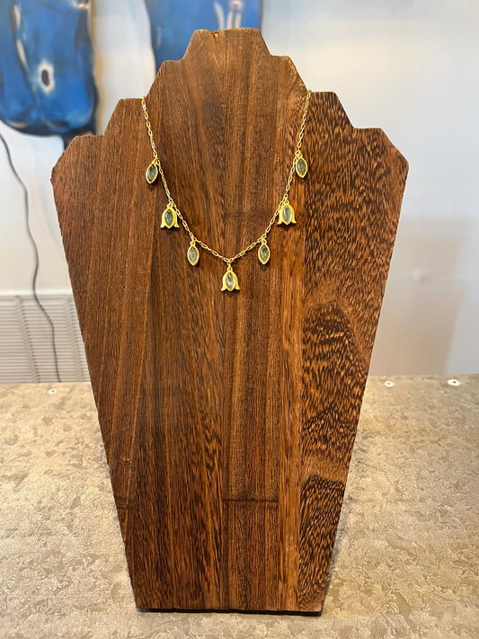 Christina Greene Verona Tulip Necklace - Green Strawberry Quartz
