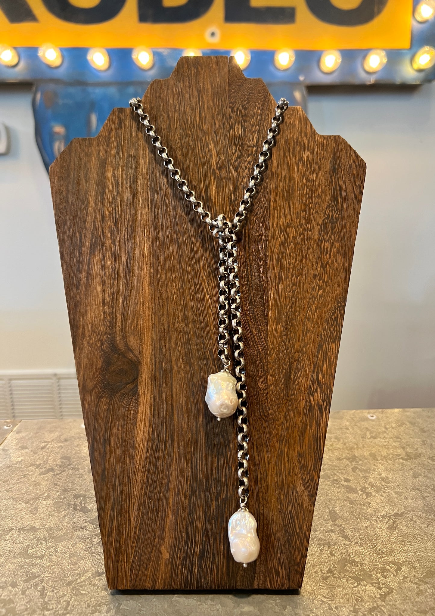 Turkish Silver Lariat with 2 Wild Pearls