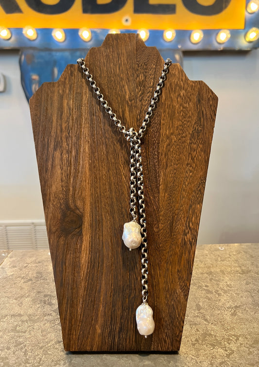 Turkish Silver Lariat with 2 Wild Pearls