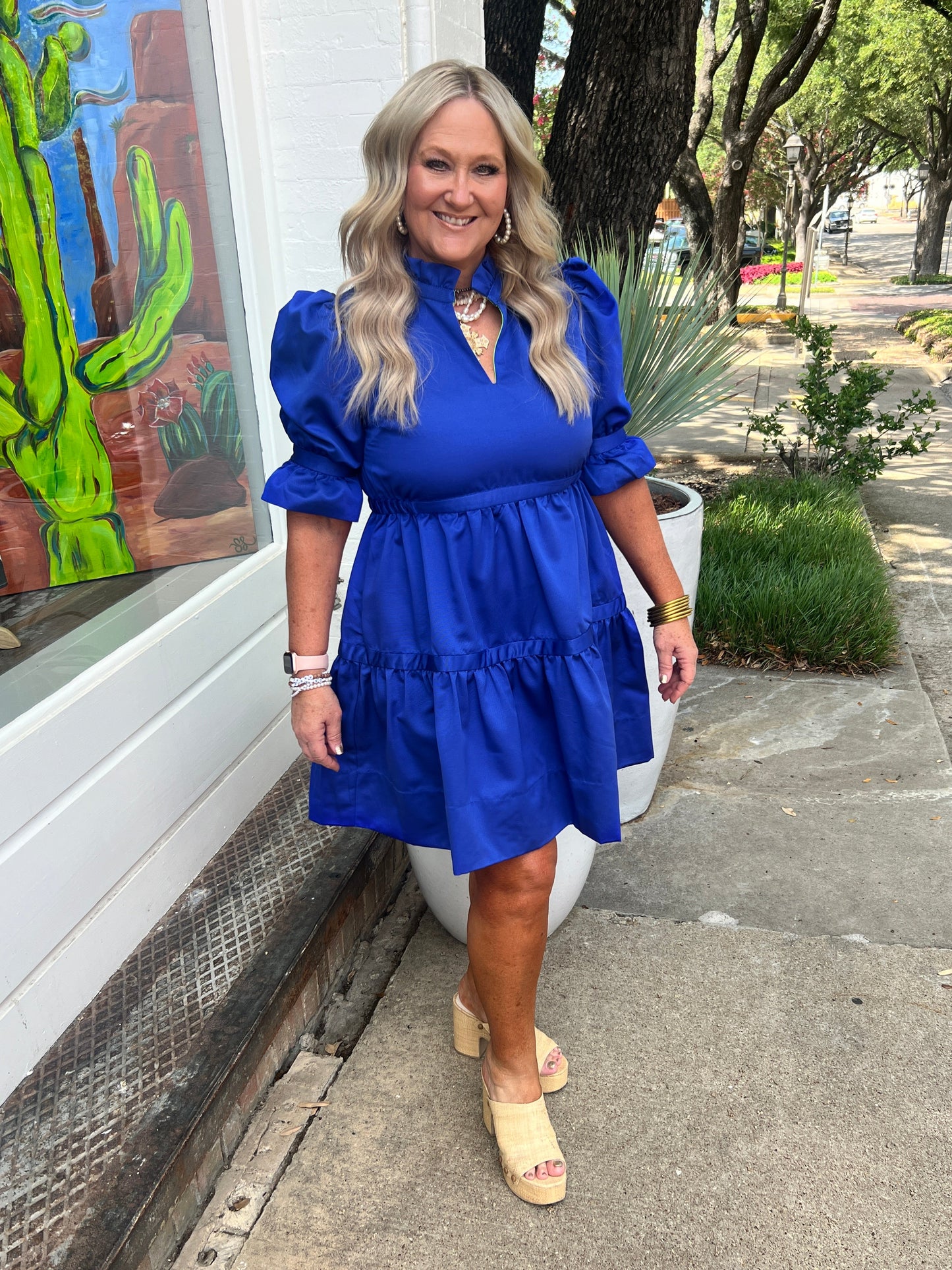 Gretchen Scott Teardrop Faille Dress- Royal- Plus Sizw