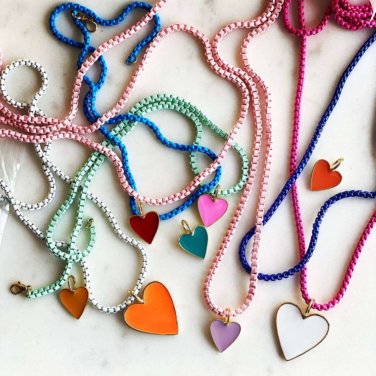 Enamel Heart and Chain Necklace
