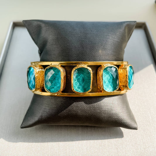 5 Stone Bezel Set Cuff Bracelet- Ocean Blue