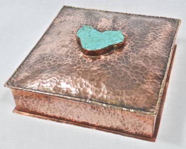 Hammered Copper box with turquoise heart