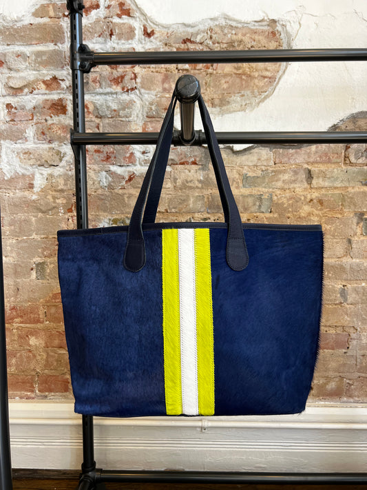 Parker and Hyde Navy and Neon Green Stripe Hyde Tote