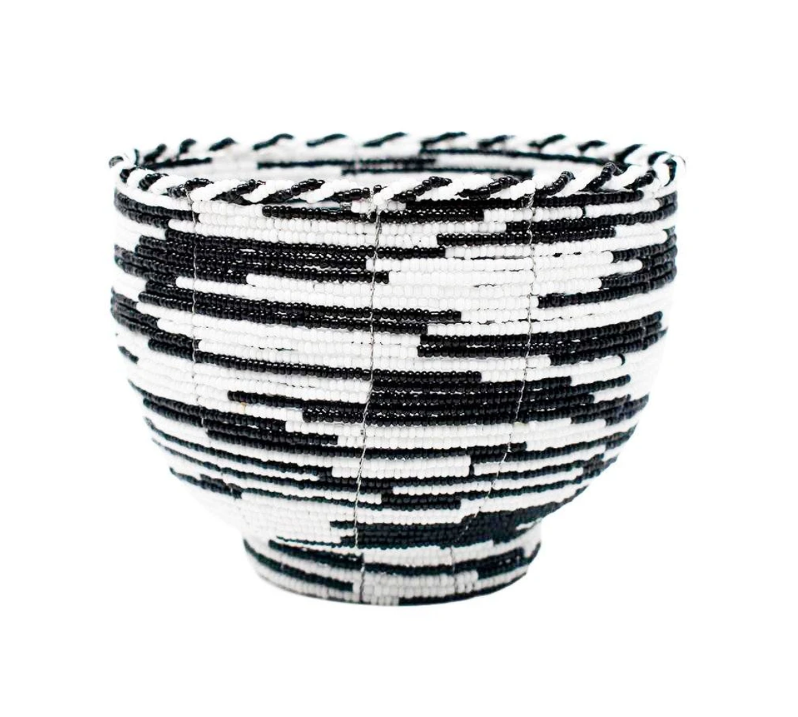 Beaded Bali Bowl - Black/White Pattern